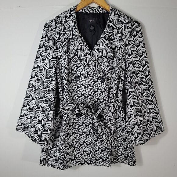 Style & Co double breasted black & white pea coat - Picture 7 of 12